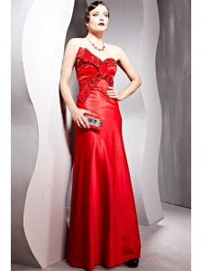 Red Sheath / Column Sweetheart Floor-length Satin Beading Prom / Evening Dress