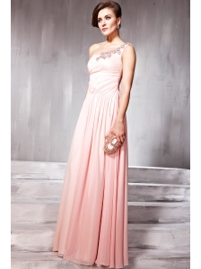 Watermelon Empire One Shoulder Floor-length Chiffon Rhinestone and Sequins Prom / Party Dress