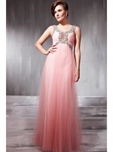 Watermelon Empire Scoop Floor-length Tulle Beading Prom / Party Dress