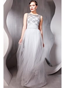 Gray Empire Bateau Floor-length Chiffon Sequins Prom/Pageant Dress