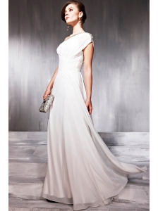 White Empire One Shoulder Floor-length Chiffon Ruch Prom Dress