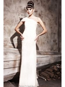 White Empire One Shoulder Floor-length Special Fabric Prom / Celebrity Dress