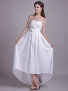 Modern Empire Strapless Ankle-length Taffeta Handle-made Flower Wedding Dress