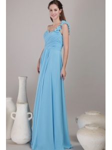 Baby Blue Empire One Shoulder Floor-length Chiffon Ruched Bridesmaid Dress