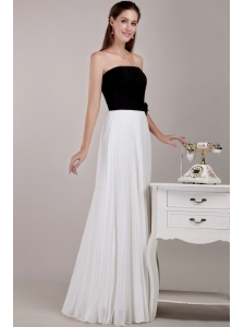 Black and White Empire Strapless Floor-length Chiffon Ruffles Prom Dress