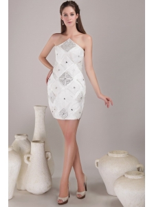 White Sheath / Column Asymmetrical Mini-length Satin Beading Prom Dress