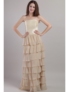 Champagne Empire Strapless Floor-length Chiffon and Satin Mother Of The Bride Dress