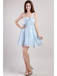 Light Blue Empire One Shoulder Mini-length Chiffon Prom / Homecoming Dress