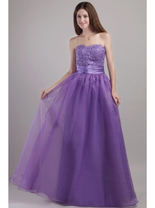 Purple Empire Sweetheart Floor-length Organza Beading Prom / Pageant Dress