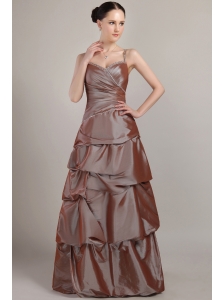 Brown A-line Spaghetti Strap Floor-length Taffeta Sequins Prom Dress