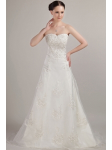 Classical A-line / Princess Sweetheart Court Train Organza Beading and Embroidery Wedding Dress