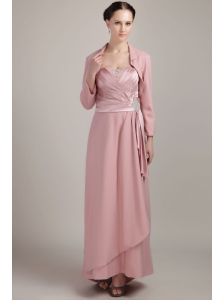 Baby Pink Column / Sheath Wide Straps Floor-length Elastic Woven Satin Beading Mother Of The Bride Dress