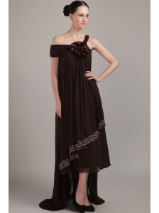 Brown Empire Asymmetrical High-low Chiffon Beading Plus Size Prom Dress