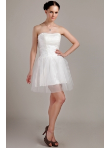 Lovely A-line / Princess Strapless Mini-length Organza Beading and Ruch Wedding Dress