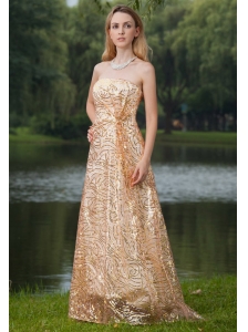 Gold Empire Strapless Floor-length Prom / Evening Dress