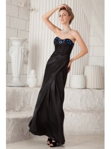 Black Column Sweetheart Ankle-length Taffeta Appliques Prom Dress