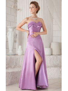 Lavender Column Sweetheart Floor-length Satin Ruch Bridesmaid Dress