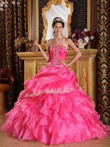 Beautiful Hot Pink Quinceanera Dress Strapless Organza Ball Gown