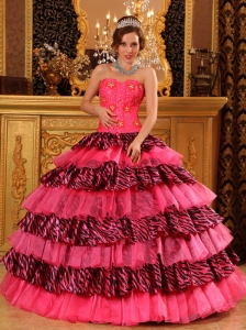 Beautiful Hot Pink Quinceanera Dress Sweetheart Organza and Zebra Beading Ball Gown