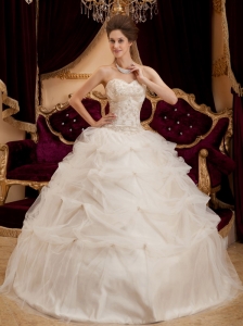 Beautiful Ivory Quinceanera Dress Sweetheart Satin   and Organza Embroidery Ball Gown