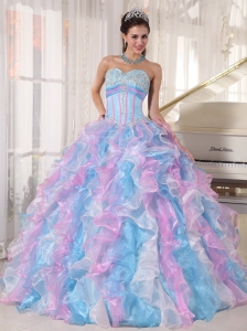 Beautiful Multi-color Quinceanera Dress Sweetheart Organza Appliques  Ball Gown