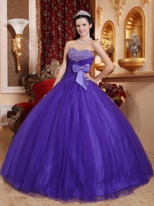 Best Purple Ball Gown Sweetheart Tulle and Tafftea Beading Quinceanera Dress