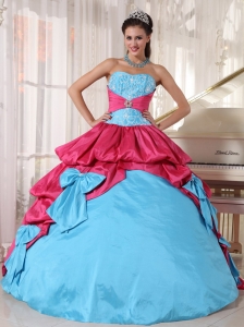Brand New Aqua Blue and Hot Pink Quinceanera Dress Sweetheart Taffeta Appliques  Ball Gown