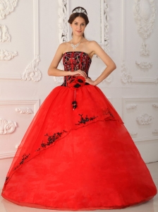 Brand New Red Quinceanera Dress Strapless Satin and Organza Ball Gown