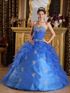 Classical Blue Quinceanera Dress Sweetheart Ruffles Organza Ball Gown
