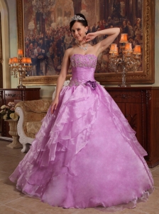 Discount Lavender Quinceanera Dress Strapless  Organza Beading Ball Gown