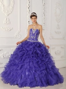 Discount Purple Quinceanera Dress Sweetheart Satin and Organza Appliques Ball Gown