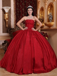 Discount Red Quinceanera Dress Strapless Taffeta Beading Ball Gown