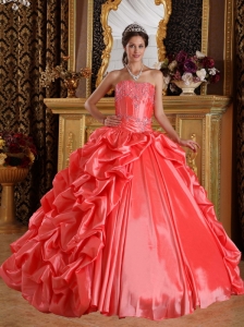 Elegant Orange Red Quinceanera Dress Sweetheart Taffeta Emboridery and Beading Ball Gown