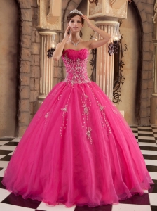 Exquisite Hot Pink Quinceanera Dress Organza   Beading Ball Gown