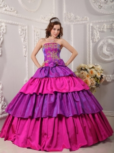 Gorgeous Multi-color Quinceanera Dress Strapless Taffeta Appliques Ball Gown