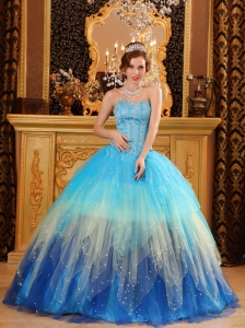 Gorgeous Quinceanera Dress Sweetheart Beading Satin and Organza Multi-color Ball Gown
