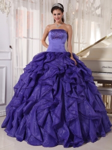 Low Prince Purple Quinceanera Dress Strapless Satin and Organza Beading Ball Gown