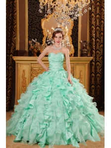 Luxurious Apple Green Quinceanera Dress Sweetheart Ruffles Organza And Taffeta  Ball Gown