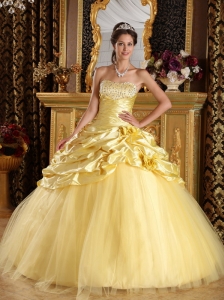 Modest Yellow Quinceanera Dress Taffeta and Tulle Beading Ball Gown