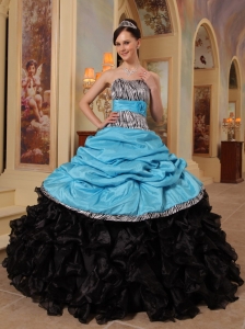 New Aqua Blue and Black Quinceanera Dress Sweetheart Ruffles Taffeta and Organza Ball Gown