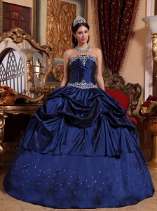 Popular Blue Quinceanera Dress Strapless Taffeta Beading Ball Gown