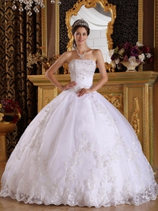 Popular White Quinceanera Dress Strapless Embroidery with Beading Ball Gown