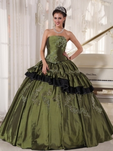 Popular Olive Quinceanera Dress Strapless Taffeta Beading Ball Gown