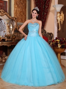 Pretty Baby Blue Quinceanera Dress Sweetheart Tulle and Taffeta Beading and Ruch Ball Gown
