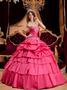 Pretty Hot Pink Quinceanera Dress Sweetheart Taffeta Appliques Ball Gown