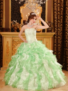 Simple Apple Green Quinceanera Dress Sweetheart Organza Beading and Ruffles Ball Gown