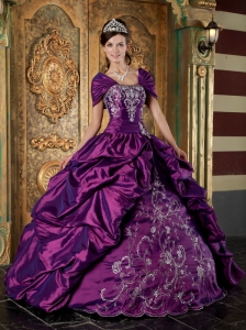 The Super Hot Purple Quinceanera Dress Strapless Taffeta Embroidery Ball Gown