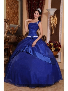 Top Seller Royal Blue Quinceanera Dress One Shoulder Organza Beading Ball Gown