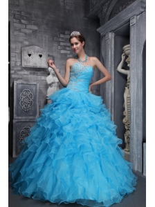 Beautiful Aqua Blue Quinceanera Dress Sweetheart  Taffeta and Organza Beading and Appliques Ball Gown
