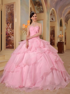 Pretty Pink Quinceanera Dress Sweetheart  Organza Beading Ball Gown